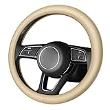 Couvre Volant en Microfibre Cuir, Couvre Volant Voiture Respirant et Antidérapant, Protège Volant Souple Durable Accessoire de Voiture Taille Universelle 37-38cm / 15' (Beige - 03)