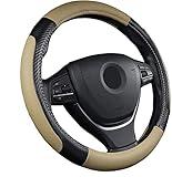 SFONIA Couvre Volant Voiture Caches de Volant en Cuir Artificiel Universel 37-38cm / 15' Antidérapant Respirant Durable (Beige)