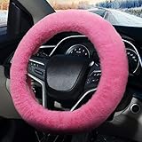 Pahajim Couvre Volant Fluffy Housse Volant Voiture en Fourrure，Fuzzy Caches de Volant Universelle 36-39cm Moumoute Volant pour Femmes (Rose)